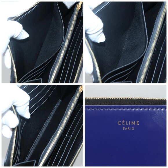 CELINE Long Wallet Enamel Blue Gold Auth am8638 - Picture 16 of 16